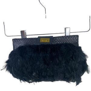 ASOS Clutch with Black Feathers Gold hardwear Faux snake skin